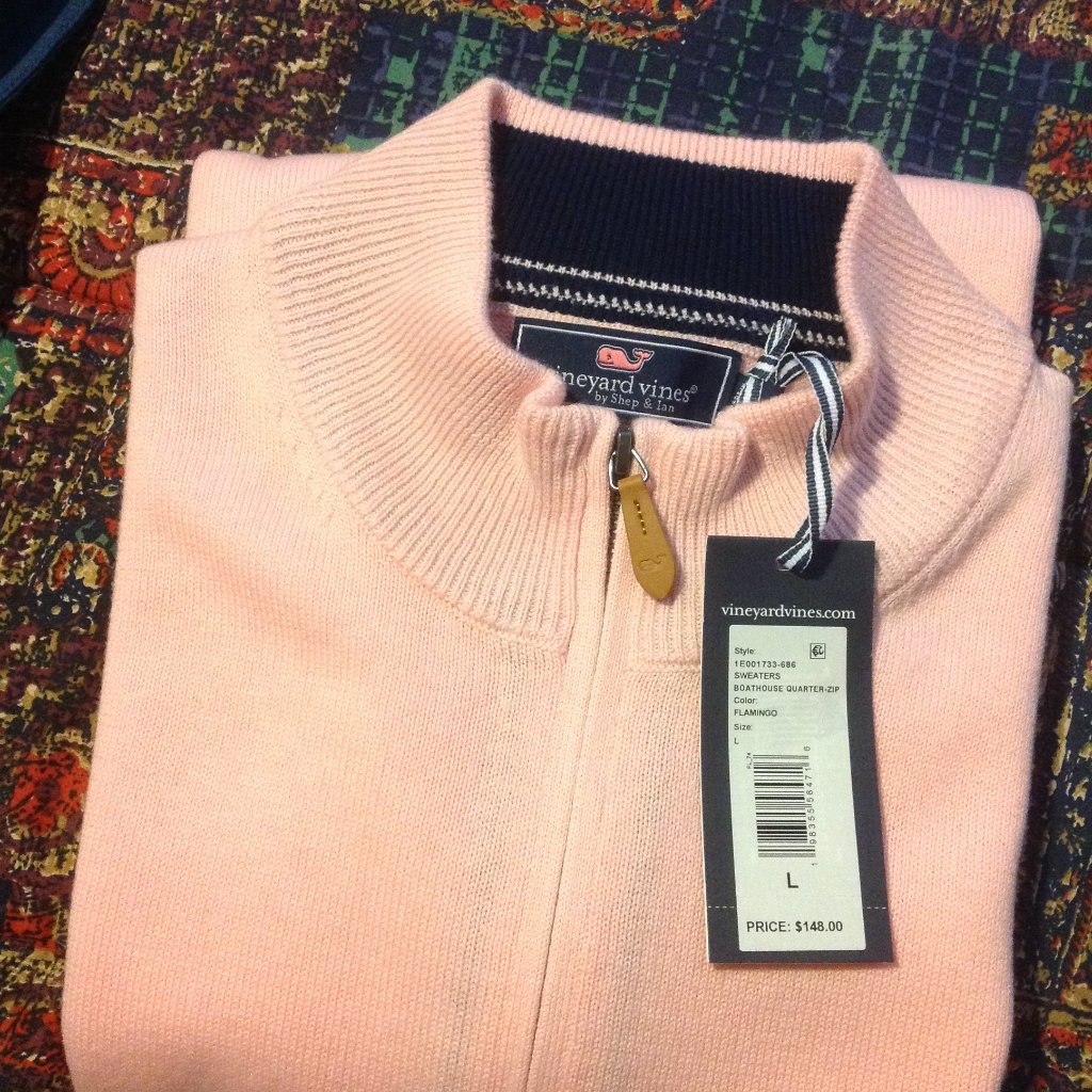 Vineyard Vines Men's Large Light Pink 1/4 Zipper Pullover Sweater - Nwt